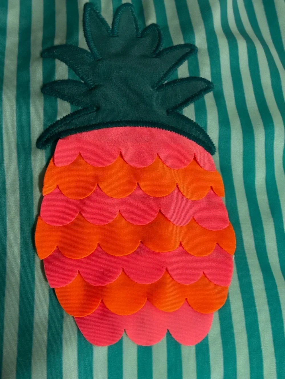 Cat & Jack Girls' Teal Stripe Pineapple One-Piece Swimsuit with Orange Straps